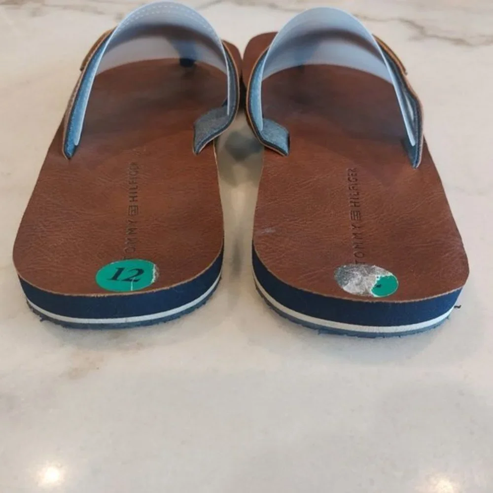 Tommy Hilfiger Drake-T Men's Flip Flops Flat Sandals Cognac Faux‎ Leather Sz 12